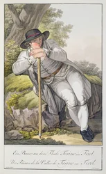Ein Bauer aus dem Tesino-Tal in Tirol, aus einer Sammlung von 24 Farbtafeln, veröffentlicht um 1800